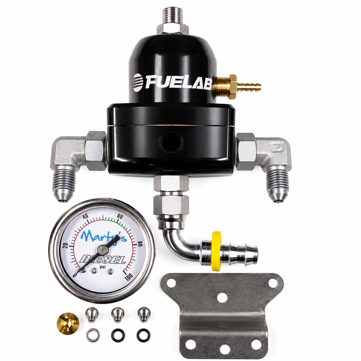 Fuelab Regulator with Hardware, 4 Fittings and 0-100psi Pressure Gauge