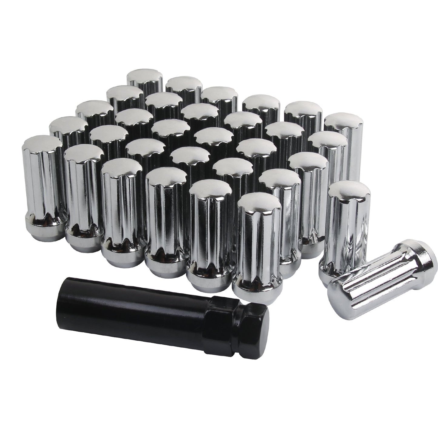 Bulge Acorn 9/16-18 Lug Nuts Splined - Chrome - 32