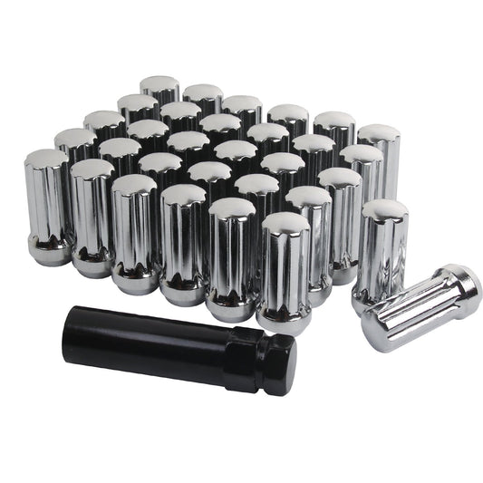 Bulge Acorn 9/16-18 Lug Nuts Splined - Chrome - 32