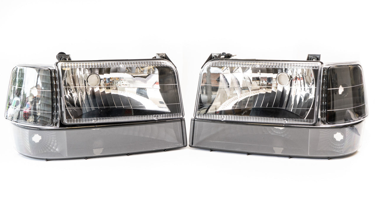 BLEM - (1992-1997) F-Series - Complete Performance Six Piece Clear Black Headlight Kit