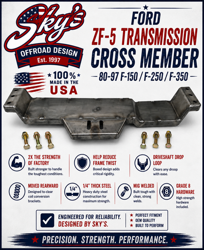 Sky's Offroad Design ZF-5 Transmission Crossmember – 1980–1997 Ford F-Series